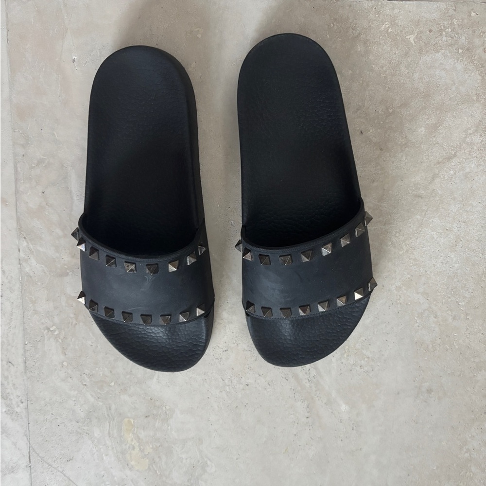 Valentino Black Slide Sandals